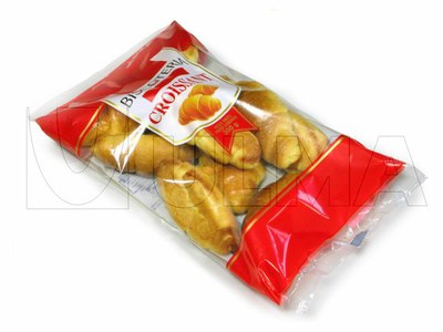 Empacado de croissants en bolsa tipo almohadilla y fondo estable