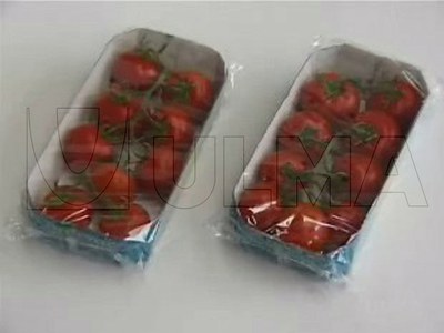 Empacado de charola con tomate en rama en flow pack