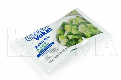 Empacado de verdura congelada en Vertical en film Laminado y LDPE.